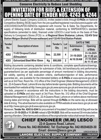 Lahore Electric Supply Company Tender Notice